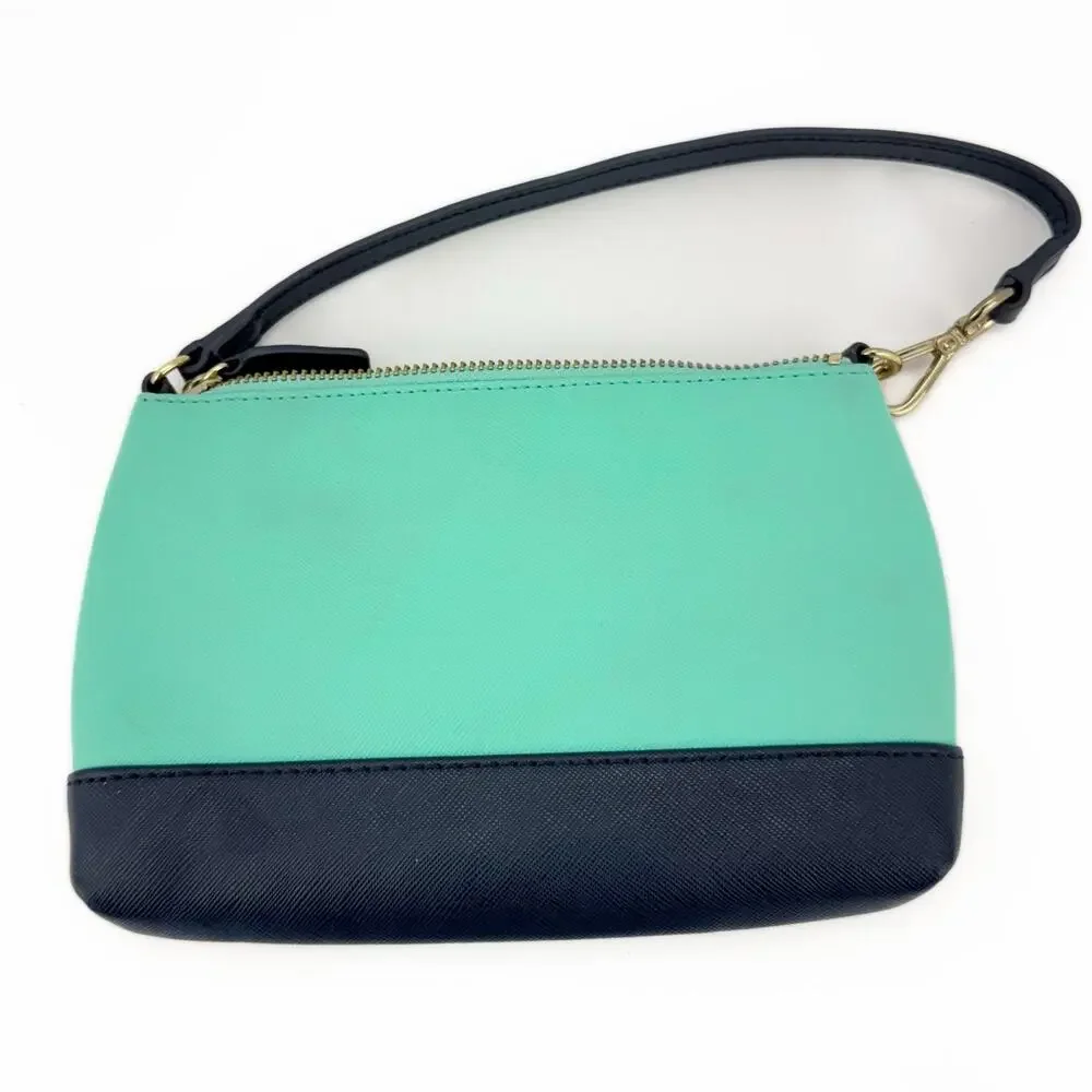 Banana‎ Republic Teal Blue Color Block Faux Leather Zip Mini Clutch Purse Bag
